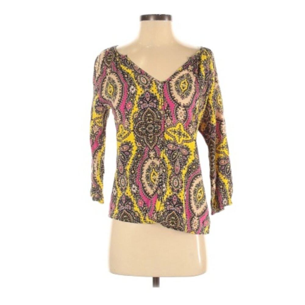 Blue Rain Long Sleeve Casual Paisley Print Shirt Boho Size S